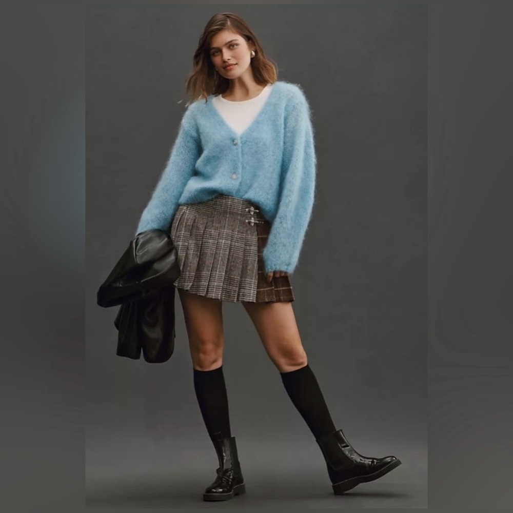 Anthropologie Hazel Blue Fuzzy Cardigan XS